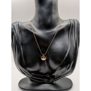 Gold‎ Tones Round Pendant Necklace With White Center Stone